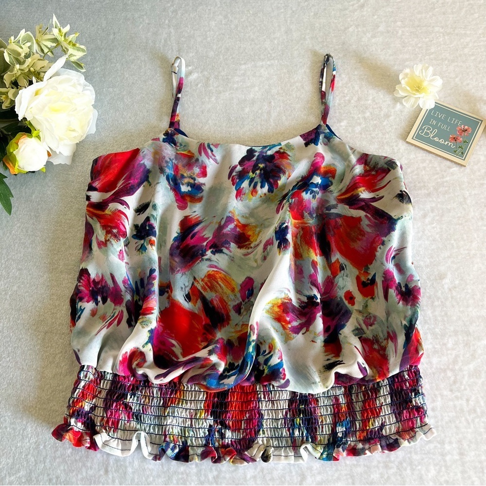 Xhilaration Sz XS Women’s Floral Print Tops Spaghetti Straps Smocked  Waist